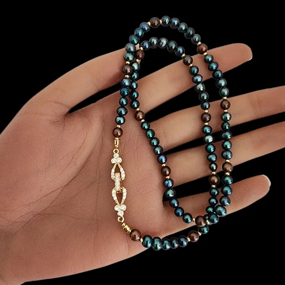 Vintage pearl necklace gold filigree clasp blue brown baby pearls A0215 -Q5 -Q2 - Picture 8 of 16